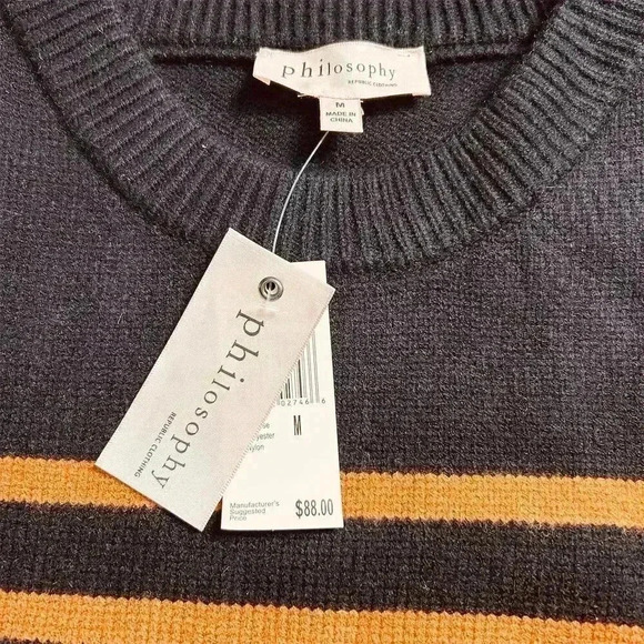 Philosophy Women's Striped Pullover Sweater Black and Orange Size M - Picture 5 of 8